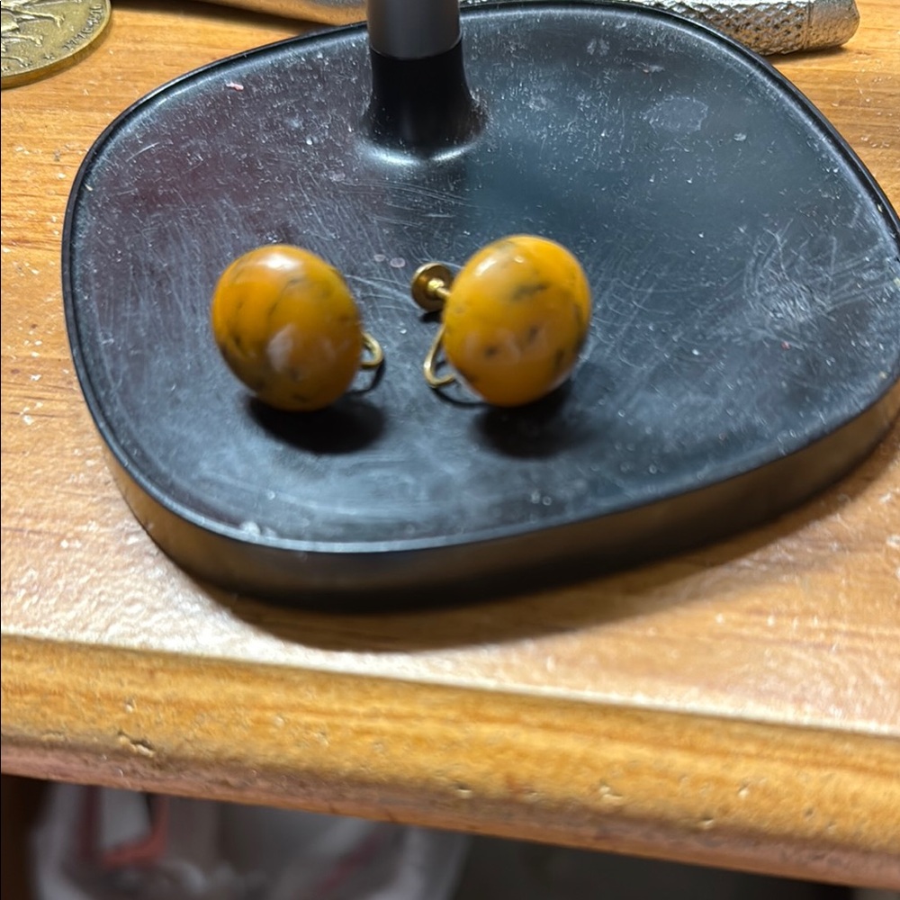 Vintage Amber Clip-On Earrings